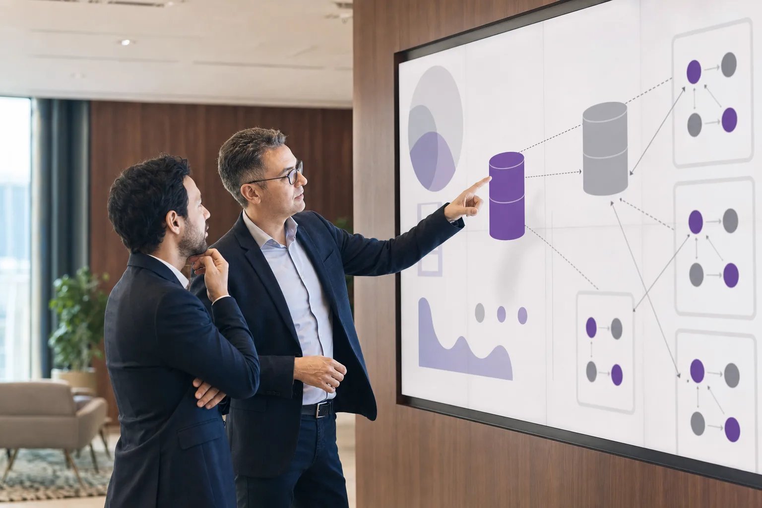 Database architects reviewing a cluster design