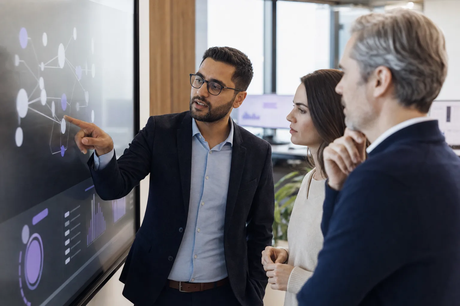 Cloud platform team reviewing a network topology
